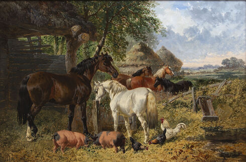Horses and Pigs by a Barn - Summer and Horses in a Farmyard - Winter